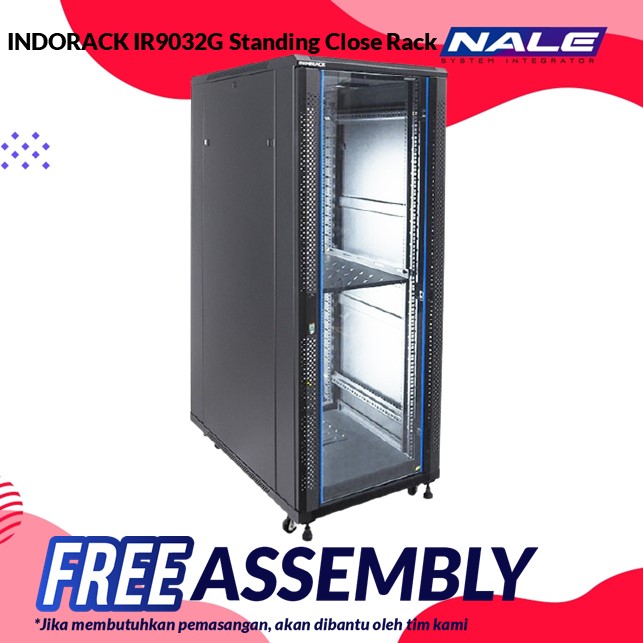 INDORACK IR9032G Standing Close Rack 32U 900mm Depth Glass Door