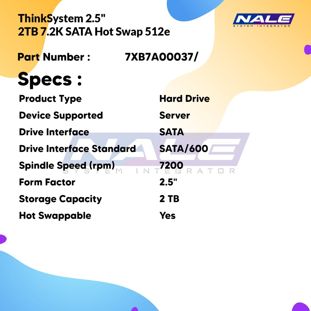 ThinkSystem 2.5  2TB 7.2K SATA 6Gb Hot Swap 512e HDD (7XB7A00037) - Gambar 2