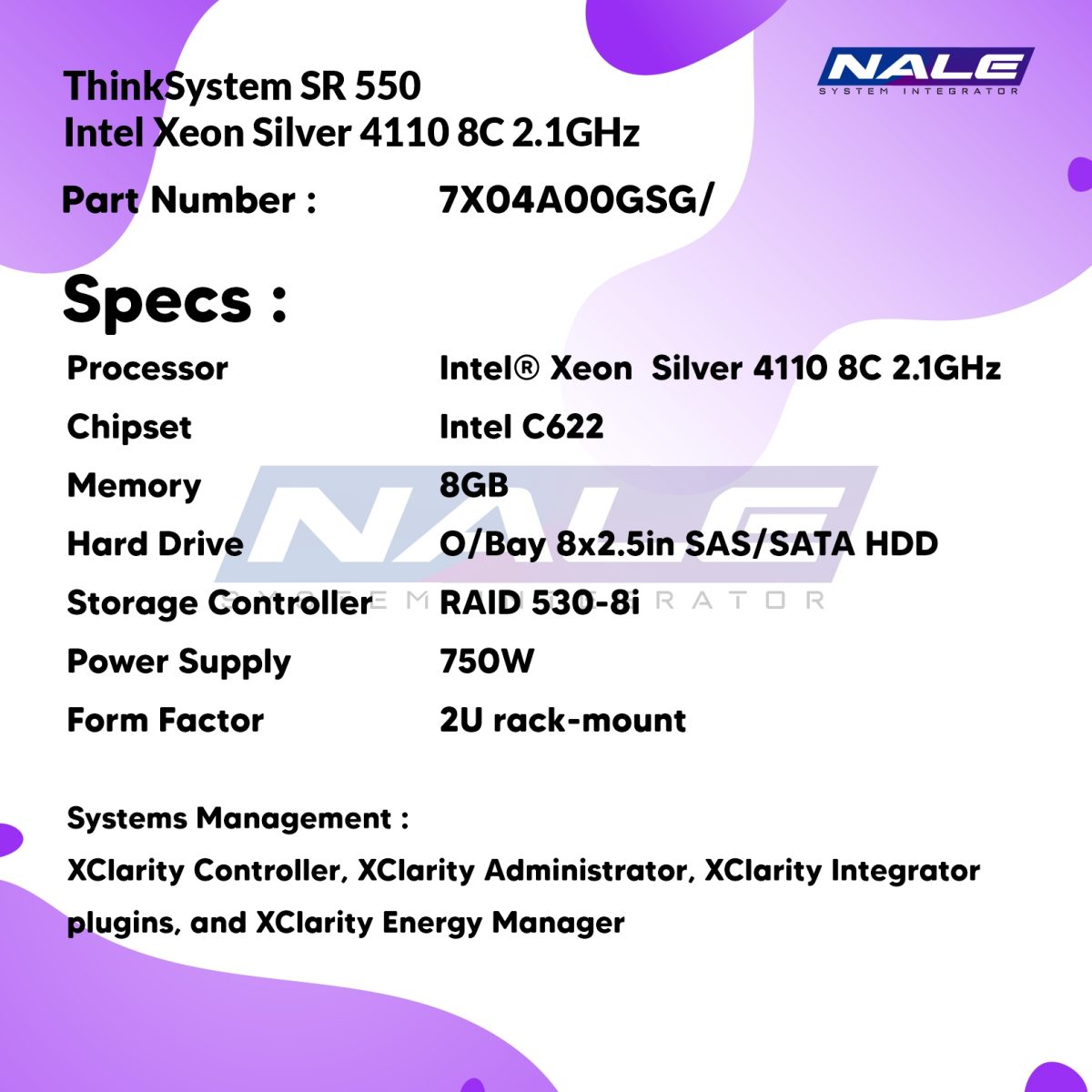 Lenovo ThinkSystem SR550 Intel Xeon Silver 4110 8C 2.1Ghz (7X04A00GSG) - Gambar 3