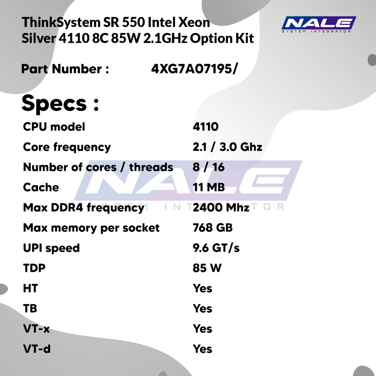 ThinkSystem SR550 Intel Xeon Silver 4110 8C 85W 2.1GHz Option Kit (4XG7A07195) - Gambar 3