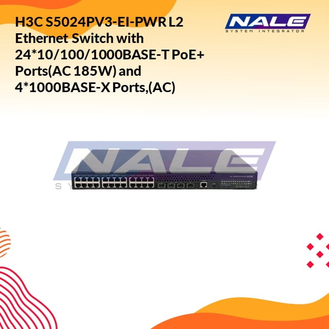 Slide1 H3C S5024PV3-EI-PWR L2 Ethernet Switch with 24*10/100/1000BASE-T PoE+ Ports(AC 185W) and 4*1000BASE-X Ports,(AC) - Gambar 1