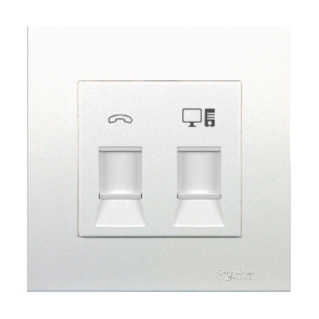 Stop Kontak Schneider Vivace telephone + cat 5e data outlet - 1 gang - with shutter