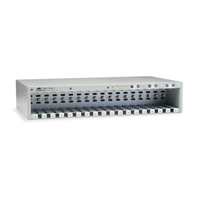 Allied Telesis 18-slot chassis for MMC2xxx Series media converters, includes multi-region AC PSU (AT-MMCR18-60)