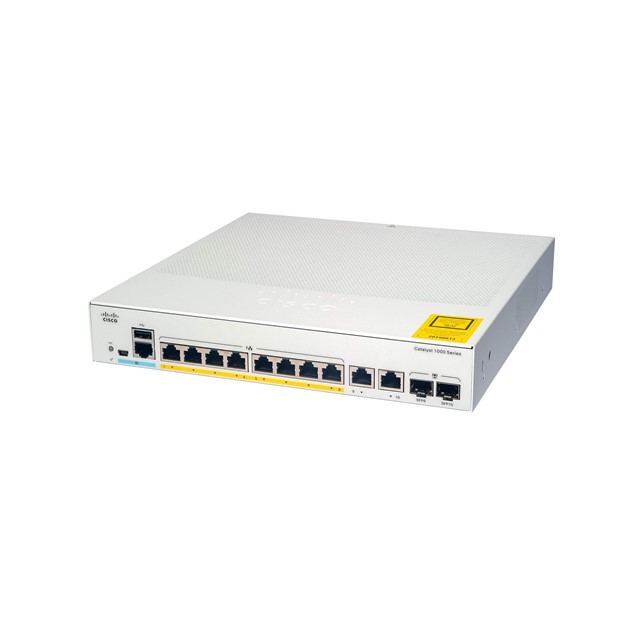 Cisco Switch Catalyst 8x 10/100/1000 Ethernet PoE+ ports and 120W PoE budget, 2x 1G SFP and RJ-45 combo uplinks, with external PS