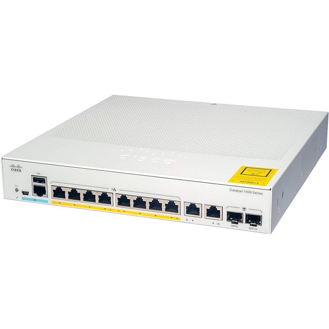 Cisco Switch Catalyst 8x 10/100/1000 Ethernet ports, 2x 1G SFP and RJ-45 combo uplinks