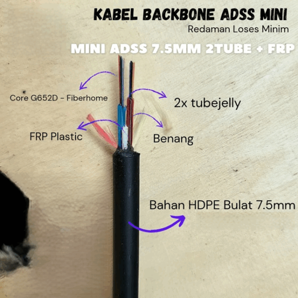 Fiber Optic KU (Kabel Udara) / Aerial Mini ADSS G652D 24 Core 2-TUBE [ Meter ]