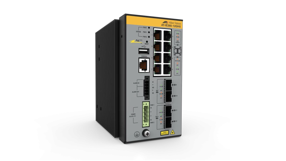 AT-IE360-12GHX-980 Allied Telesis AT-IE360-12GHX-980 8x 10/100/1000T, 2x 100/1000X SFP, 2x 1G/10G SFP+, Industrial Ethernet, Layer 3 Switch, PoE++ Support (TAA compliant) ( AT-IE360-12GHX-980) - Gambar 1