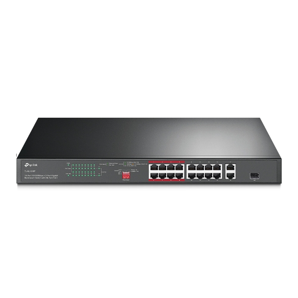 Omada 16-Port 10/100 Mbps + 2-Port Gigabit Rackmount Switch with 16-Port PoE+ (TL-SL1218P)